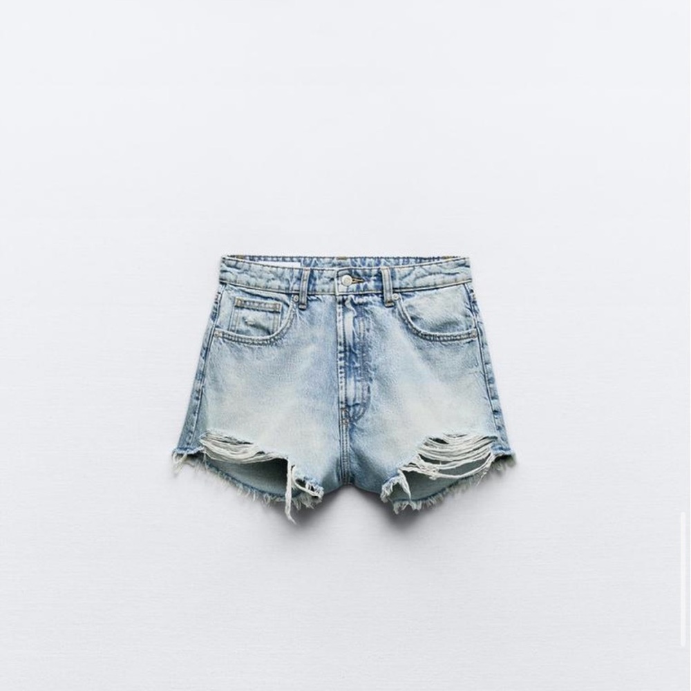 zara high waist denim ripped trf shorts